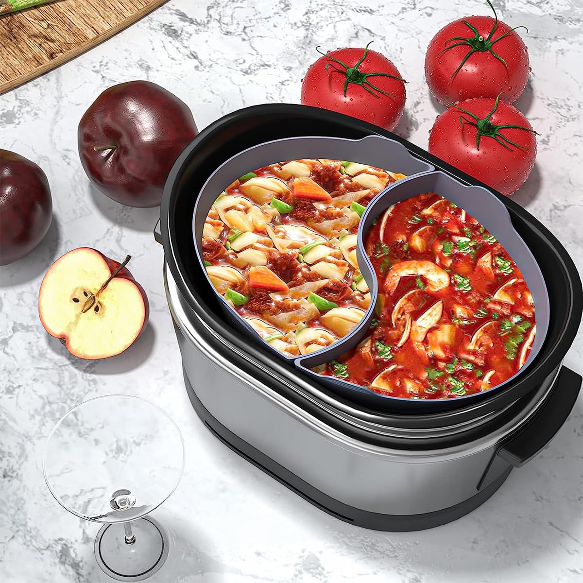 Supvox Silicone Crock Pot Liners for 6–8 Qt Slow Cookers with Dual Grid Design | Reusable Grey Insert