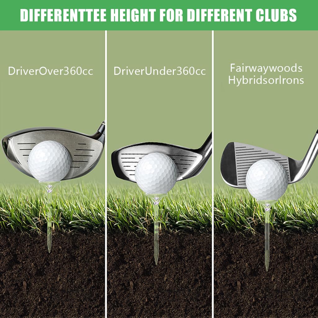 Proberos Golf Tees for Drivers featuring 8 Prong Design and 3.26 in Transparent Plastic | 20 Pcs