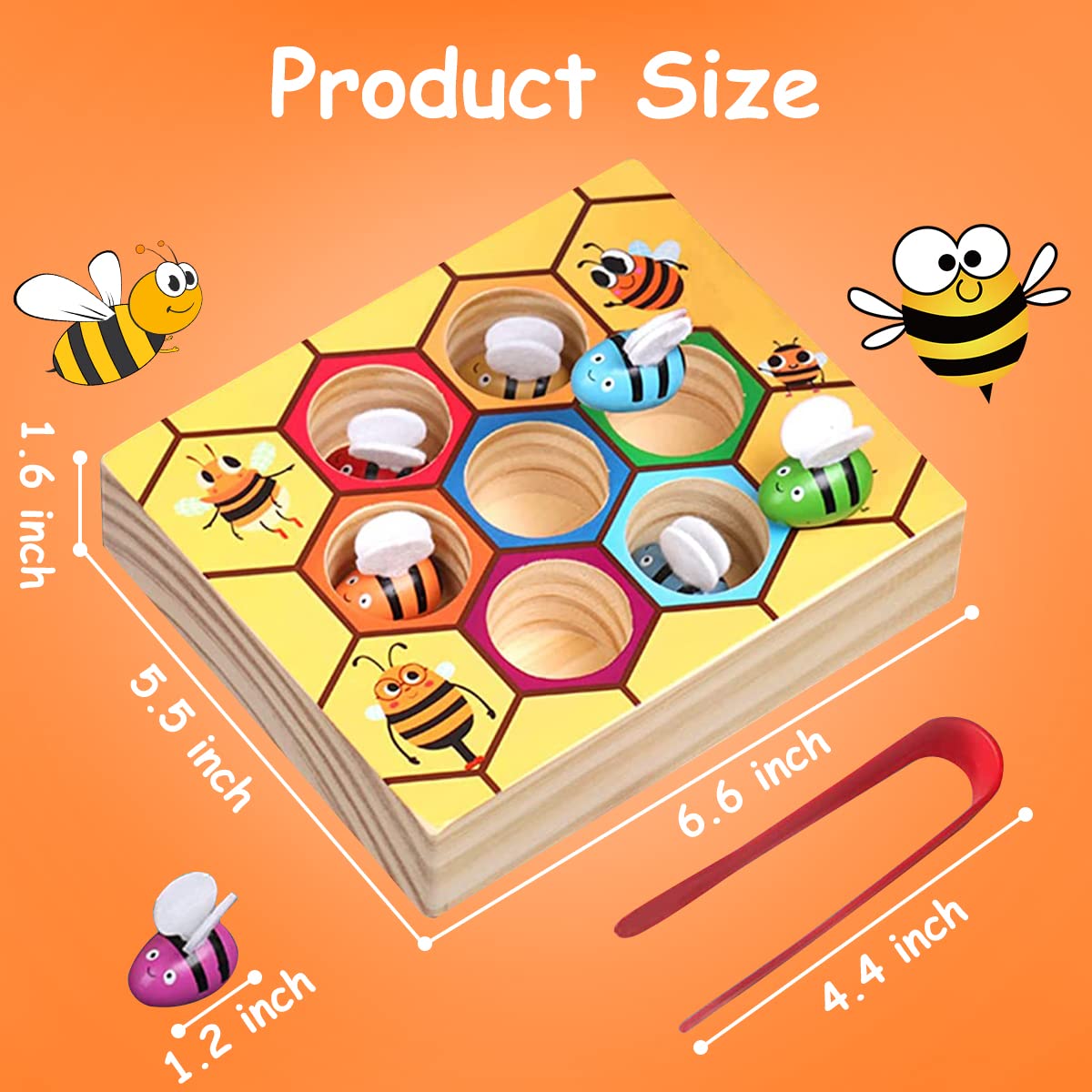 PATPAT Color Sorting Toys for 1 Year Old, Wooden Toys for Kids, Bee to Hive Matching Toy, Fine Motor Skills Toy Montessori Toys Sensory Toys for Kids, Busy Board for Toddlers 1-3, Children's Day Gift
