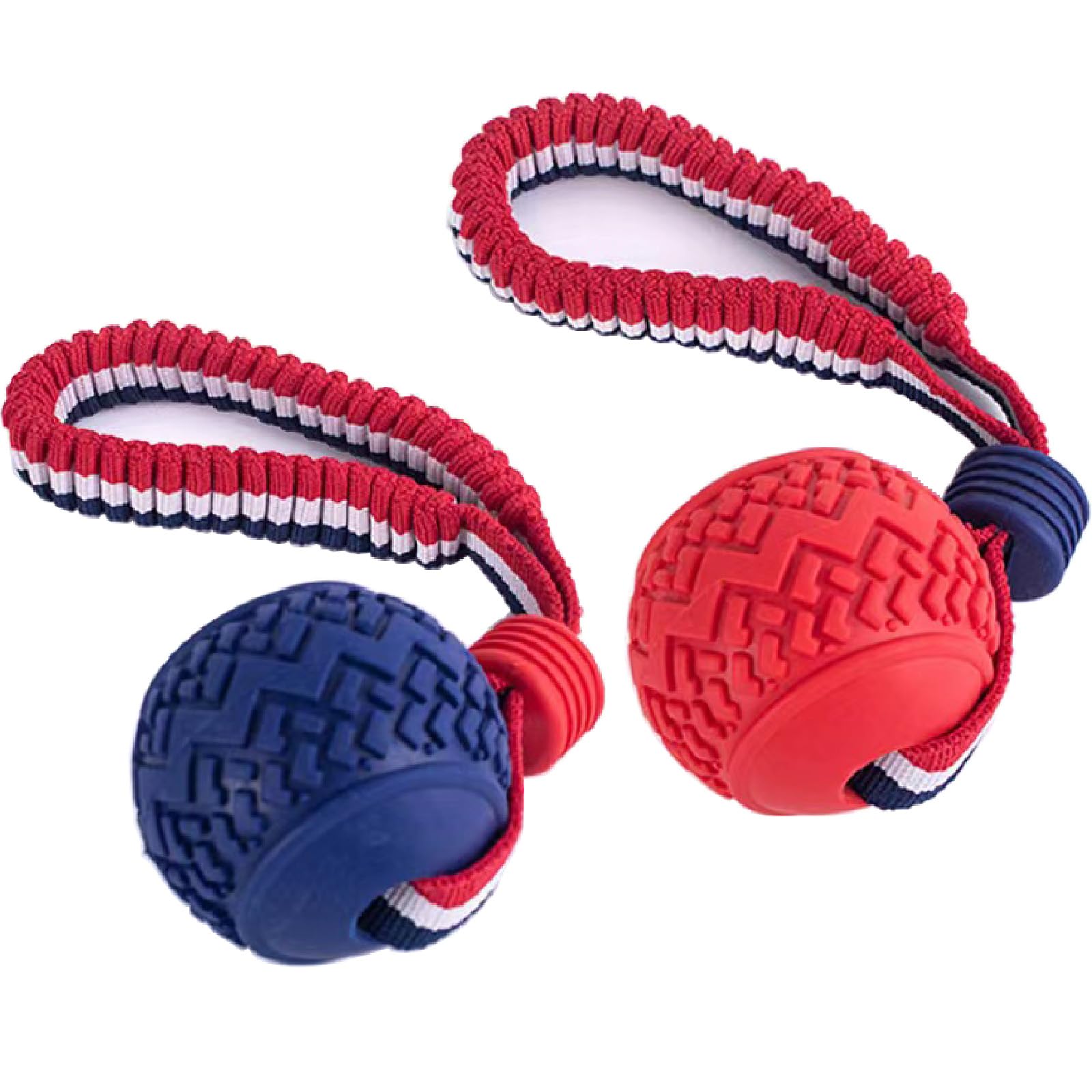 Qpets® Dog Chew Toy Ball Tug Ball Toy with Nylon Braided Loop Handle, TPR Teething Toy Dental Cleaning Ball Toy Interactive Ball Toy