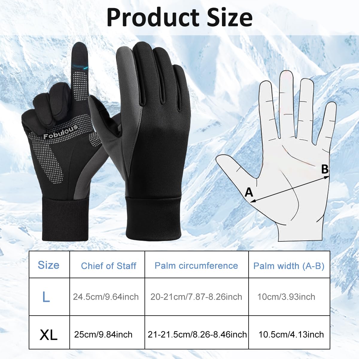 GUSTAVE Winter Gloves for Men with Touchscreen Fingertips and Anti Slip Palm | Splashproof Black Grey Thermal Lined