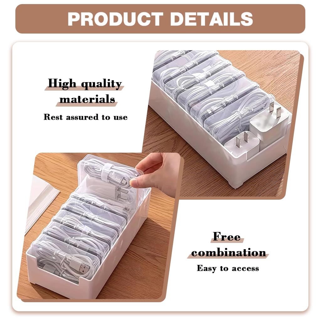 HASTHIP Small Clear Cable Organizer Boxes for Travel and Crafts with Storage Tray | 7 Pcs 6.5x9.5x2.5cm Durable PP Set
