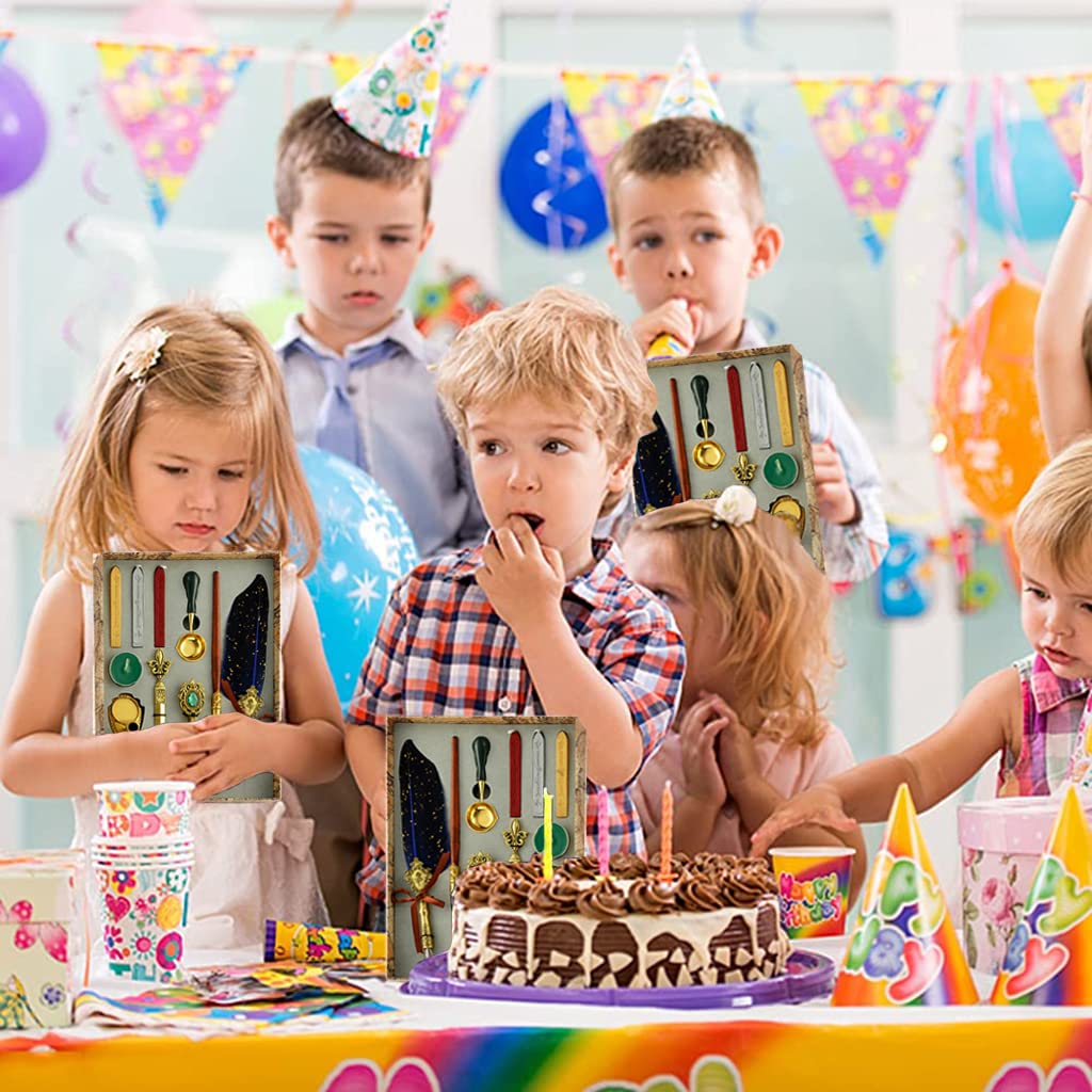 HASTHIP Quill Pen Ink Wax Seal Stamp Gift Set with 5 Nibs and Natural Feather | Blue