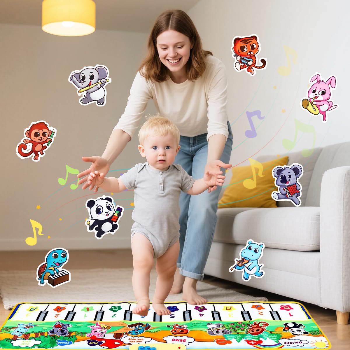 PATPAT Piano Keyboard Musical Mat for Kids with 8 Animal Sounds and 43.3x14.2in Foldable Design | Educational Toy for Ages 1–6