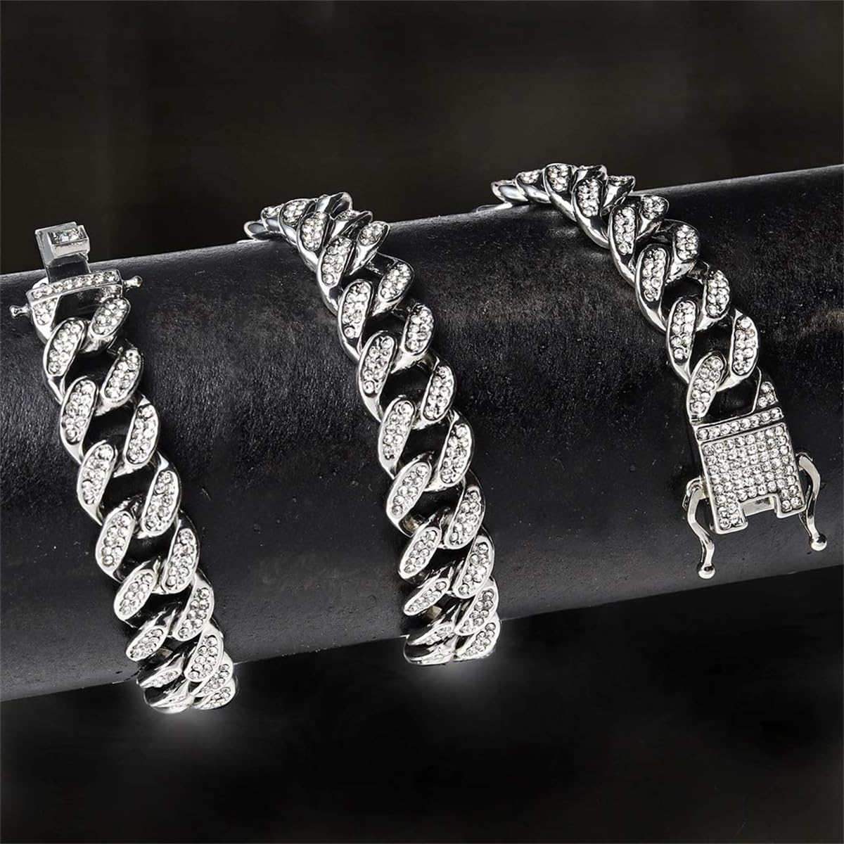 Venzina Cuban Chain Necklace for Men and Women 20in featuring Rhinestone Links | Silver