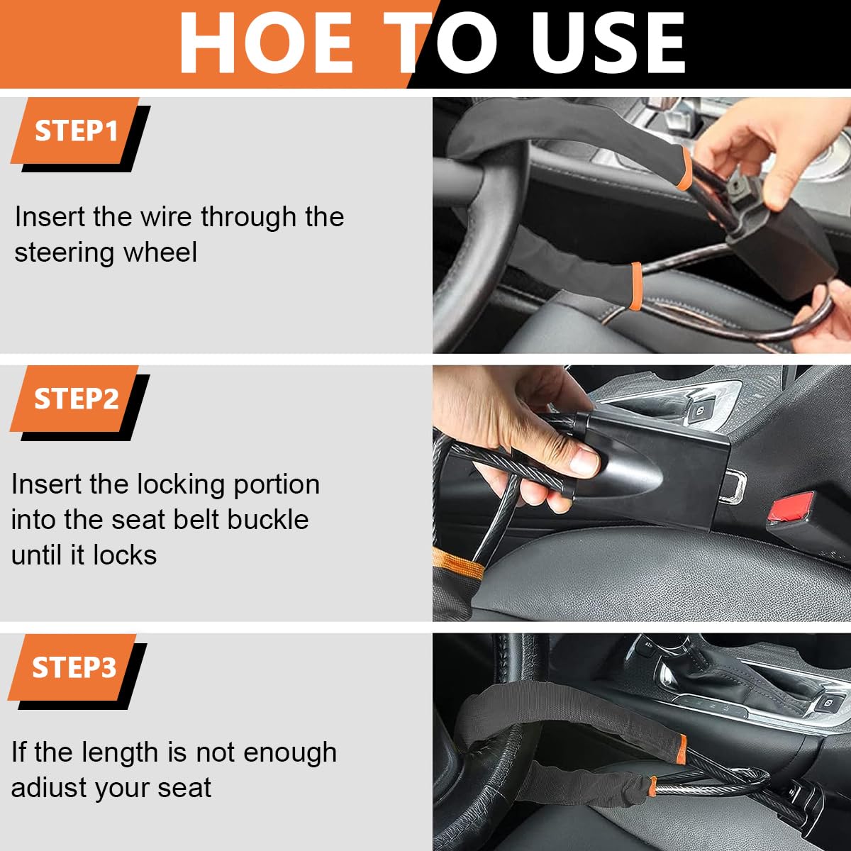 STHIRA Car Steering Wheel Lock for SUVs and Trucks with Steel Alloy Core and 3 Keys | 2 PCS