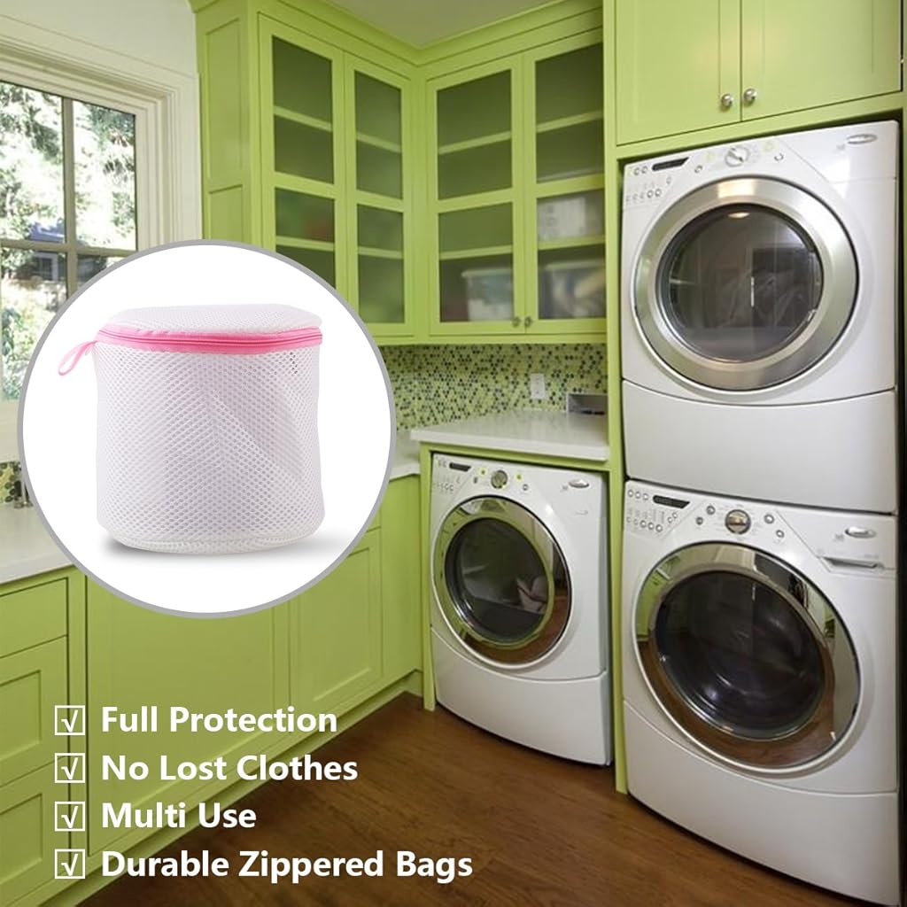 ZIBUYU® Bra Laundry Bag with Zips for Delicates, Mesh Wash Bag for Lingerie, Underwear, Blouses, Baby Clothes, Hosiery, 1 Pc White, Durable Reusable Polyester, Protects Garments in Washer & Dryer
