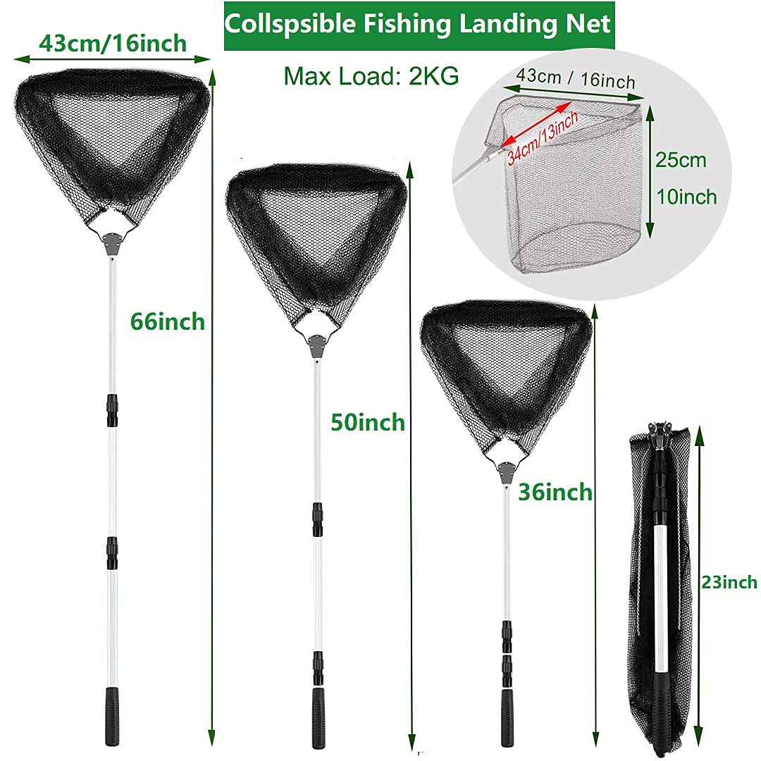 Proberos Fishing Landing Net for Pond Use with 66 Inch Telescopic Handle | Foldable Aluminum Design