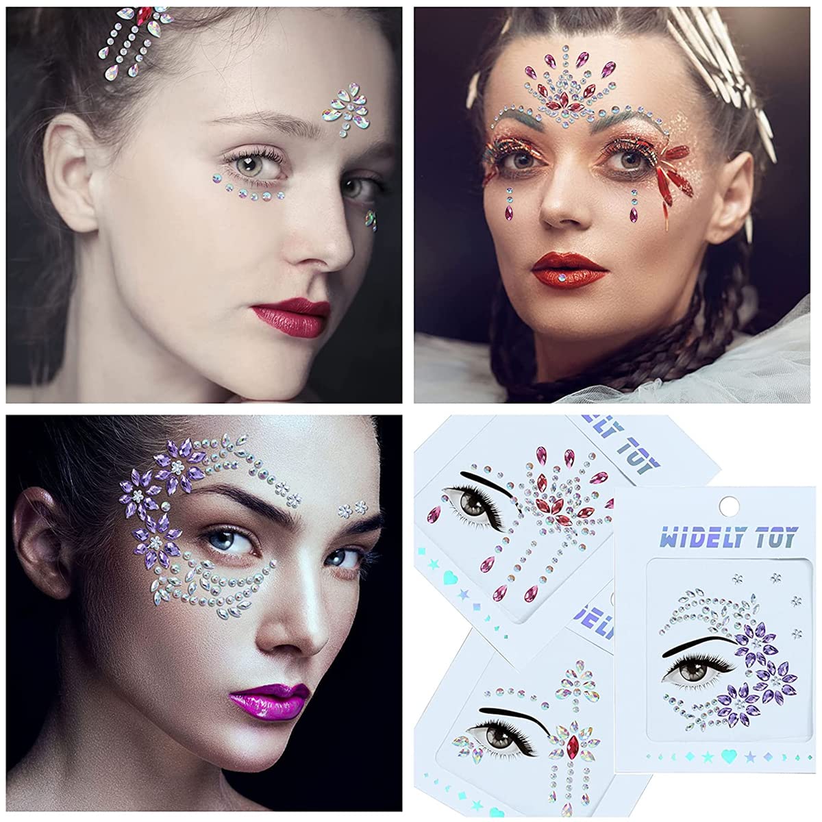 MAYCREATE® 16Pcs Face Rhinestone Stickers Shining Makeup 3D Flower Crystal Rhinestone Diamond Stickers Color Rhinestone Stickers for Events, Party, Festivals, DIY Crafting