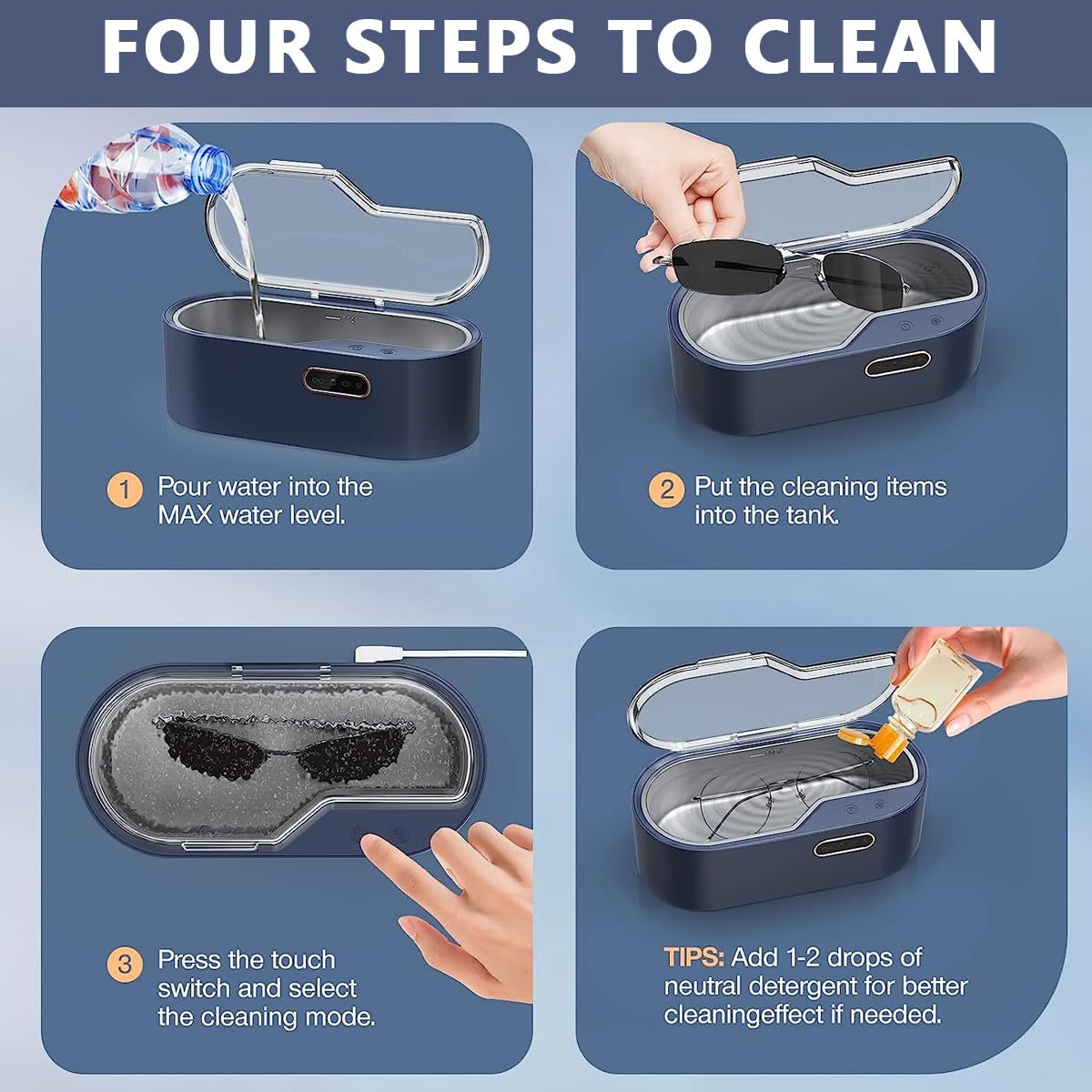 Serplex Ultrasonic Jewelry Cleaner for Dentures and Eyeglasses with 45000 Hz Power | SUS 304 Stainless Steel 450 ml Chamber