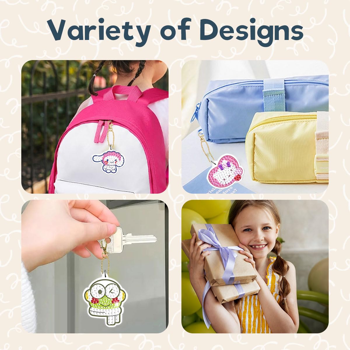 PATPAT DIY Diamond Art Keychain Kit for Kids with 15 Cartoon Designs and Rhinestones | Fun Craft Gift