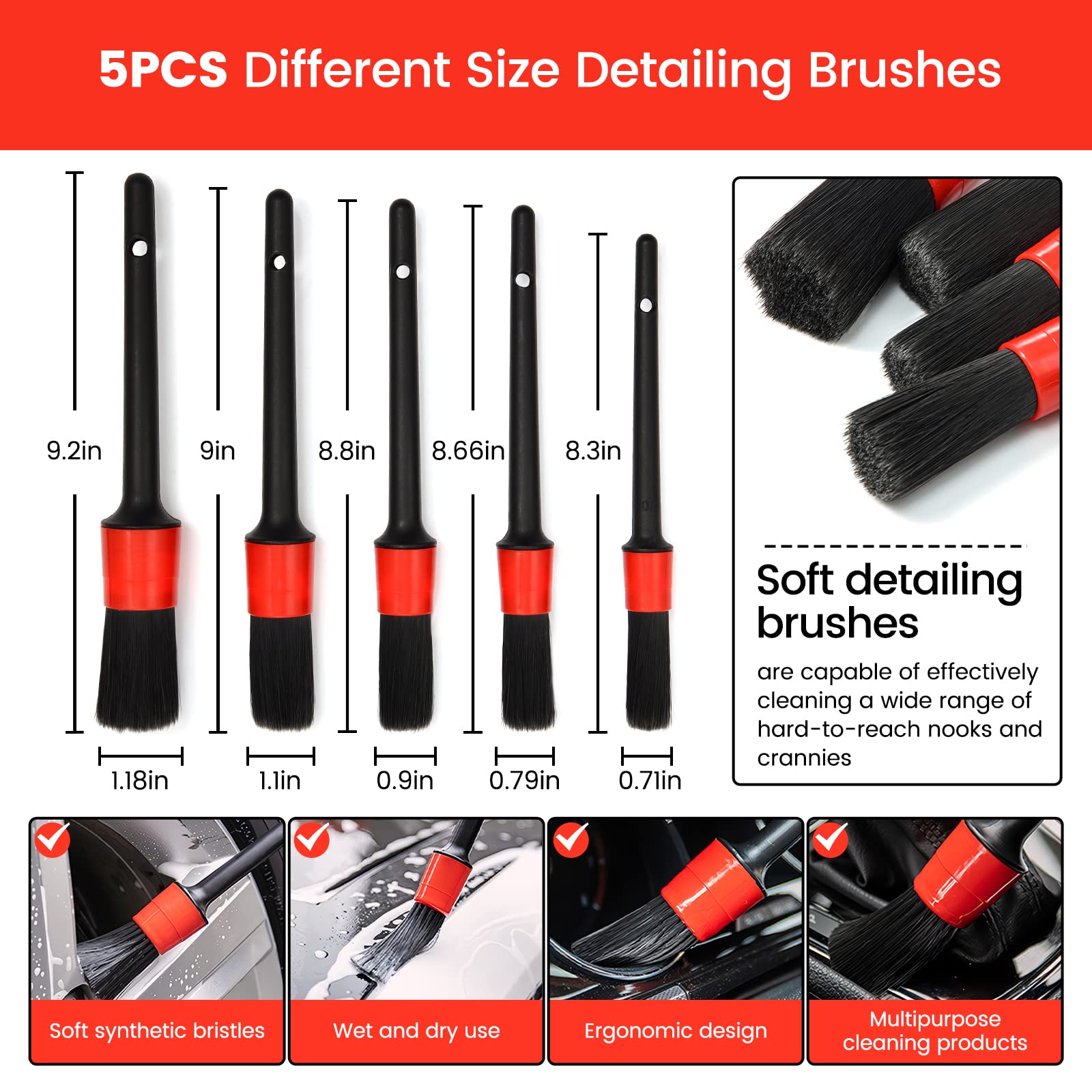 STHIRA Car Cleaning Brush Kit for Interior and Exterior Detailing with 18Pcs Tools | Includes Microfiber Wash Mitt and Tire Brush