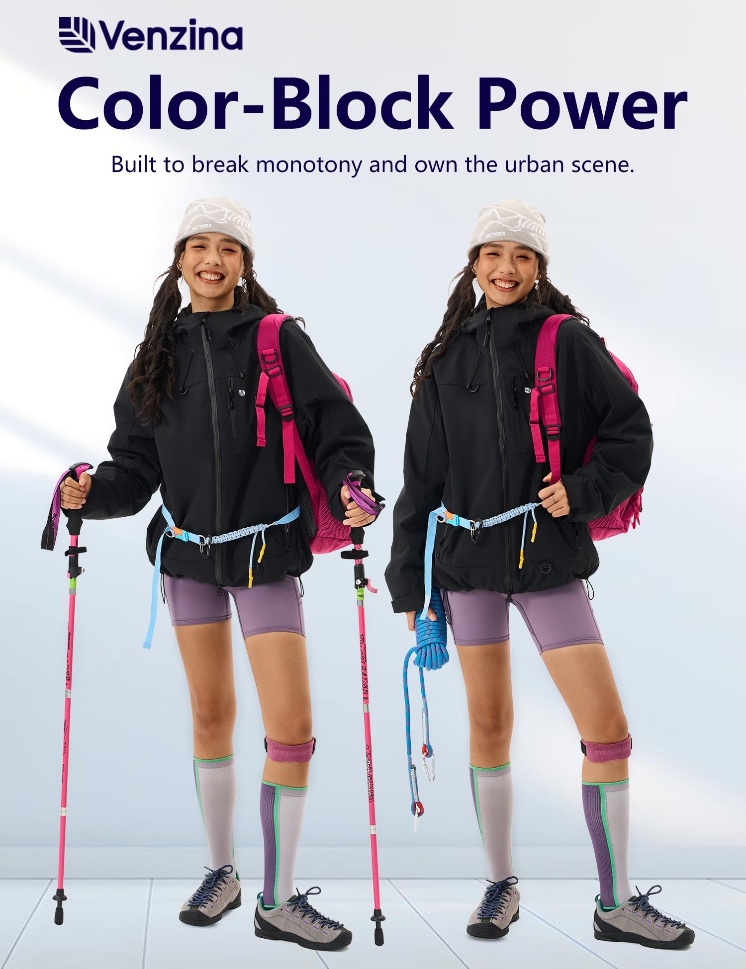 Venzina Womens Waterproof Jacket for Daily Commute and Travel featuring Color Block Design | Breathable Windproof Fit in Black M