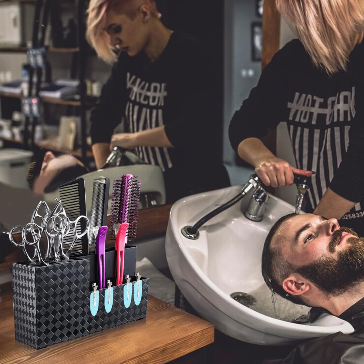 MAYCREATE Scissor Holder for Barber Tools featuring 9 Slot EVA Insert in ABS Material | Salon Organizer Box