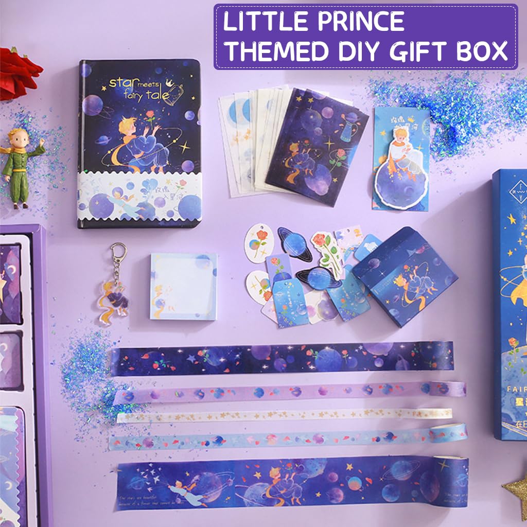 HASTHIP Little Prince Scrapbook Kit for DIY Journaling with 1 Notebook and 5 Washi Tapes | Gift Box Set