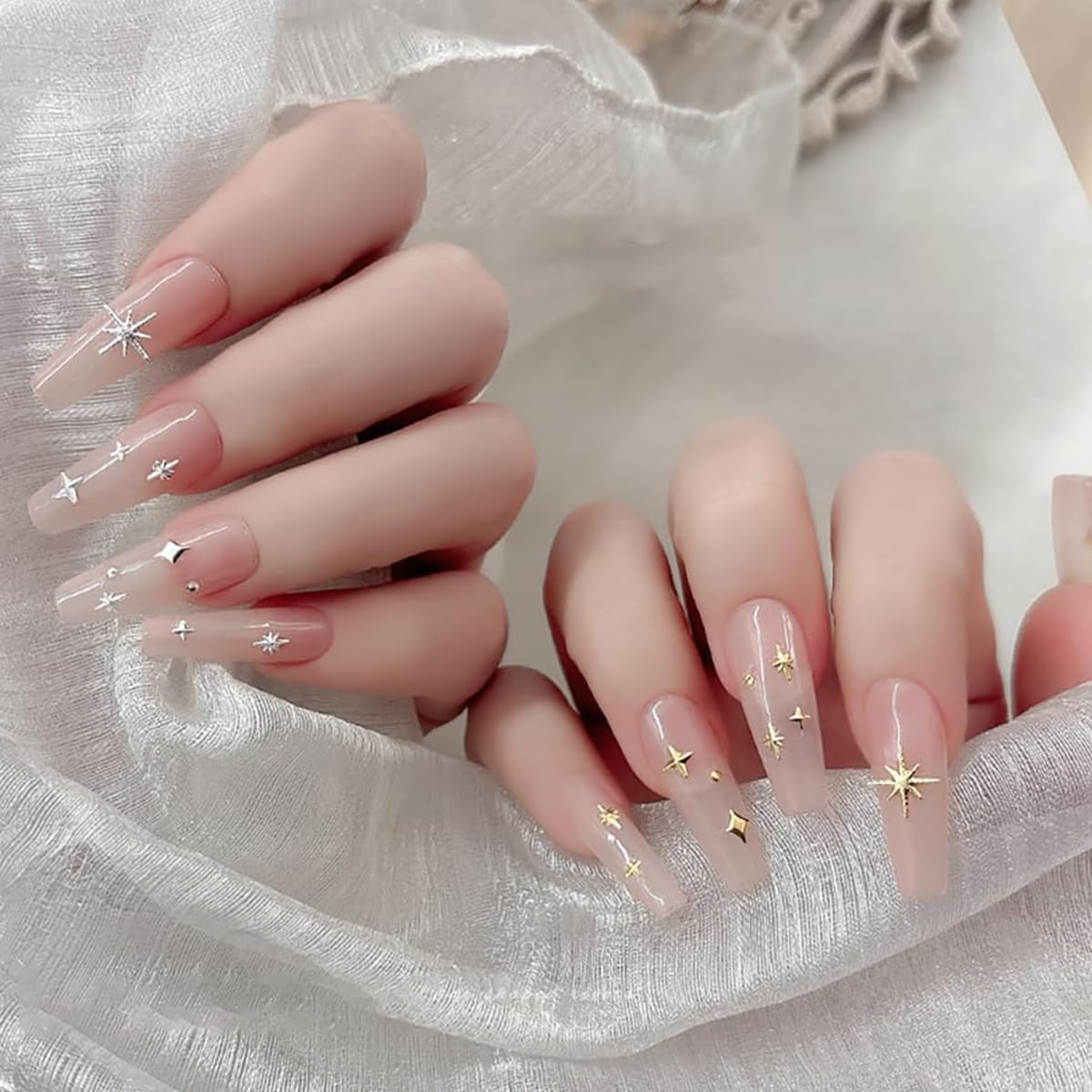 MAYCREATE Star Nail Charms Set for Acrylic Nails featuring 1700 pcs Metallic Gold and Silver Studs | Ideal for DIY Nail Art and Salon Designs