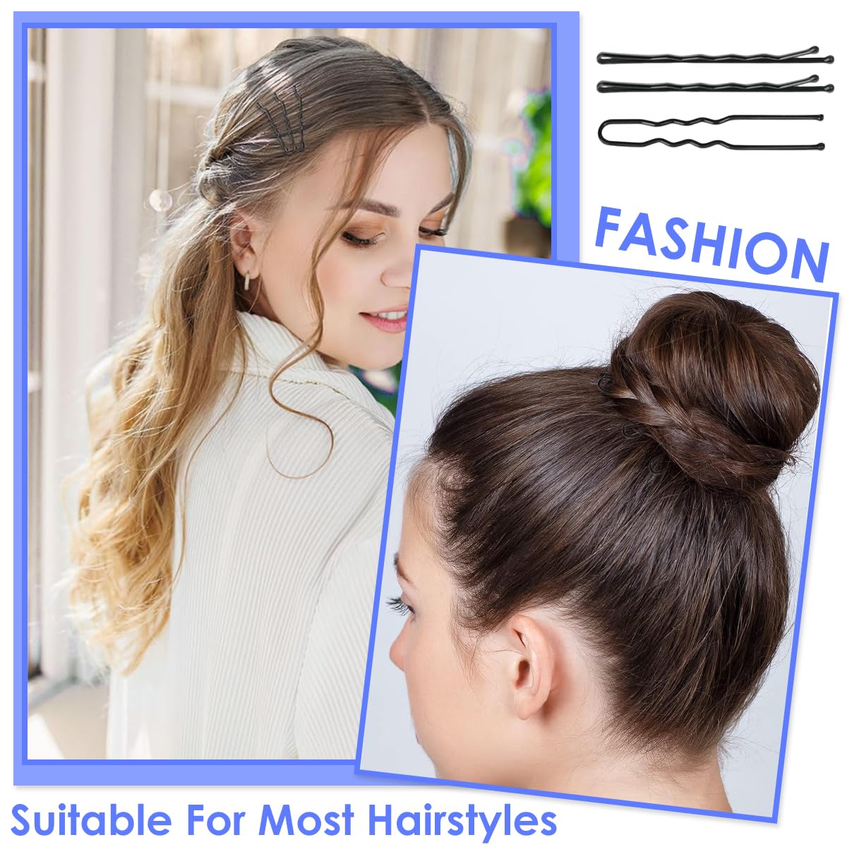 MAYCREATE Bobby Pins Set for Updos and Stray Strands with 300pcs and Black Metal Finish | Girls Women Hair Accessories