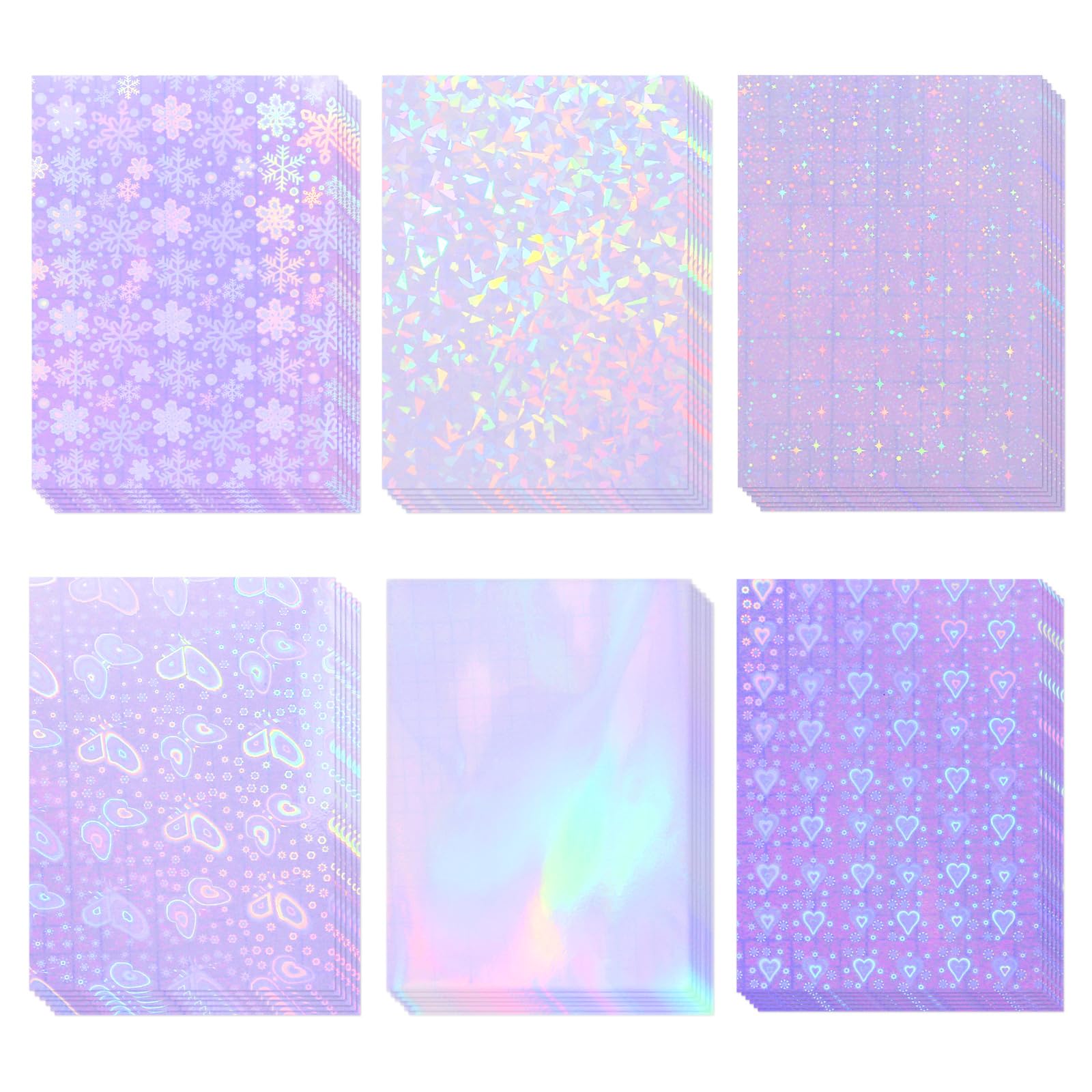 OFIFO® Holographic Sticker Paper - 36 Waterproof Vinyl Sheets with 6 Rainbow Patterns, DIY Craft & Festival Project Essential, 8.5x11 Inch Multicolor