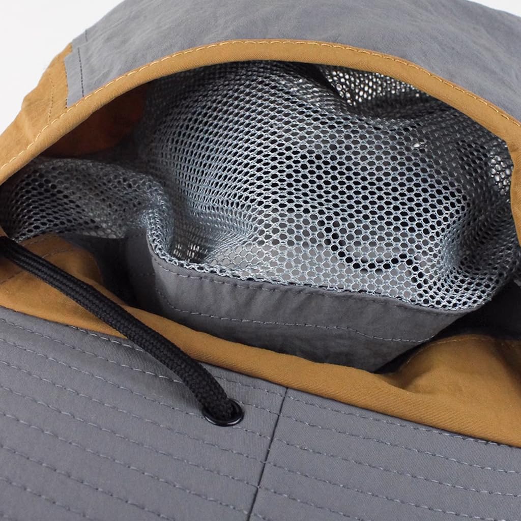 GUSTAVE UV Protection Wide Brim Sun Hat for Hiking and Fishing with Breathable Mesh | Lightweight Quick Dry Nylon in Orange Grey