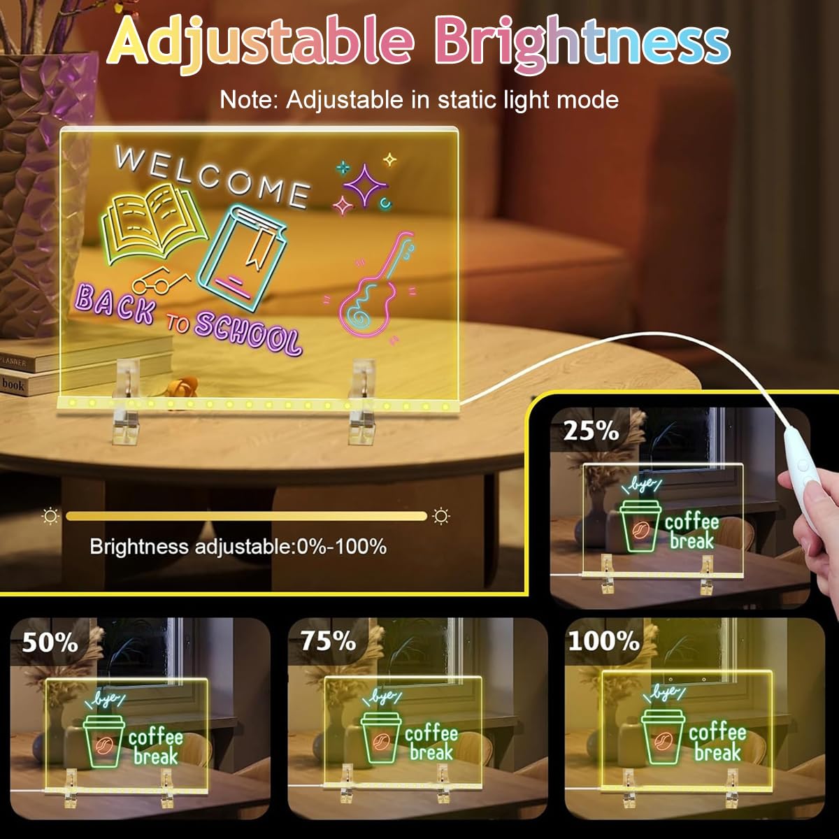 OFIFO LED Acrylic Writing Board for Home Office and Gifts featuring 7 Color Light 12x8 in