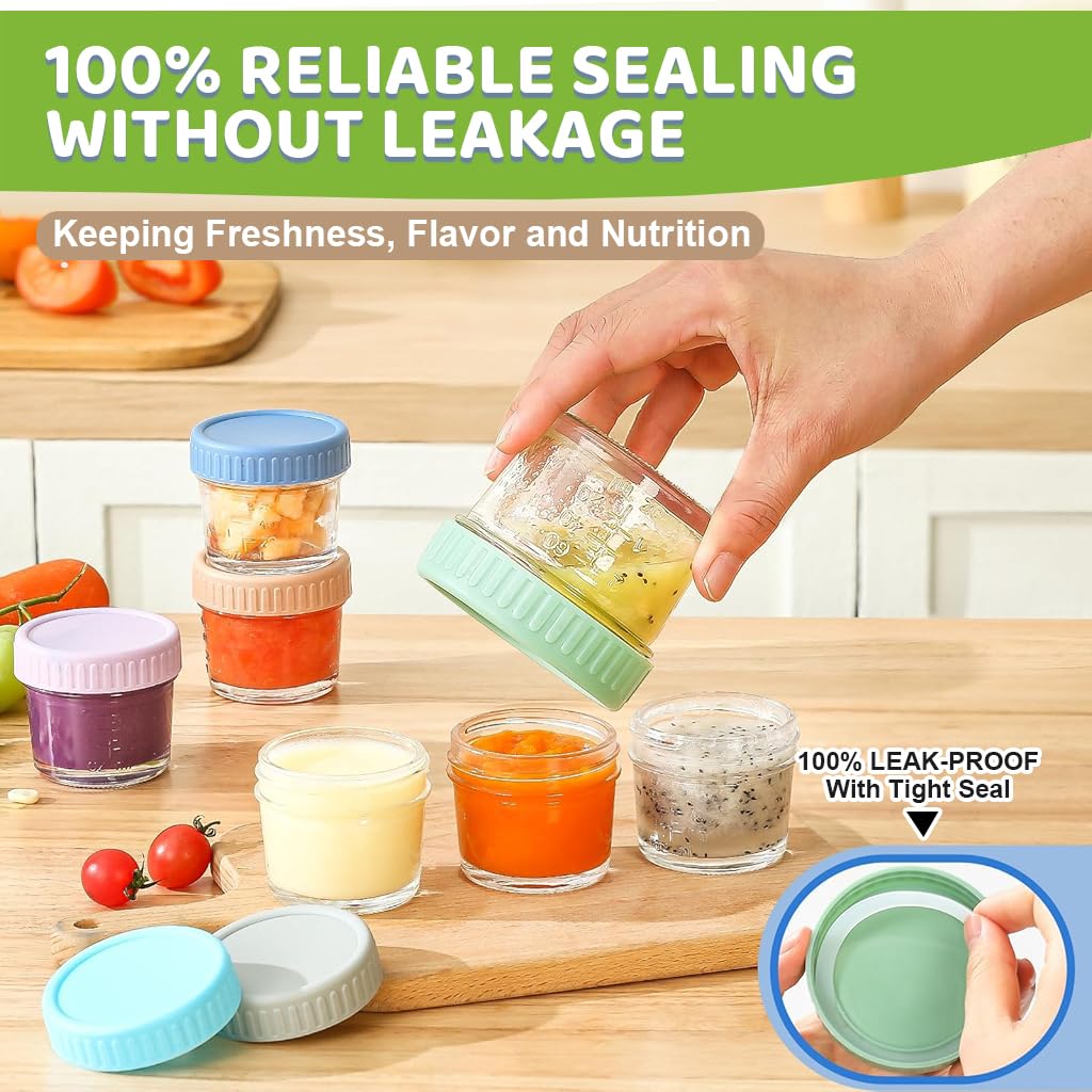 HASTHIP Salad Dressing Container Set for Seasonings and Jam 6 Pcs 4 Oz Glass Jars with Lids