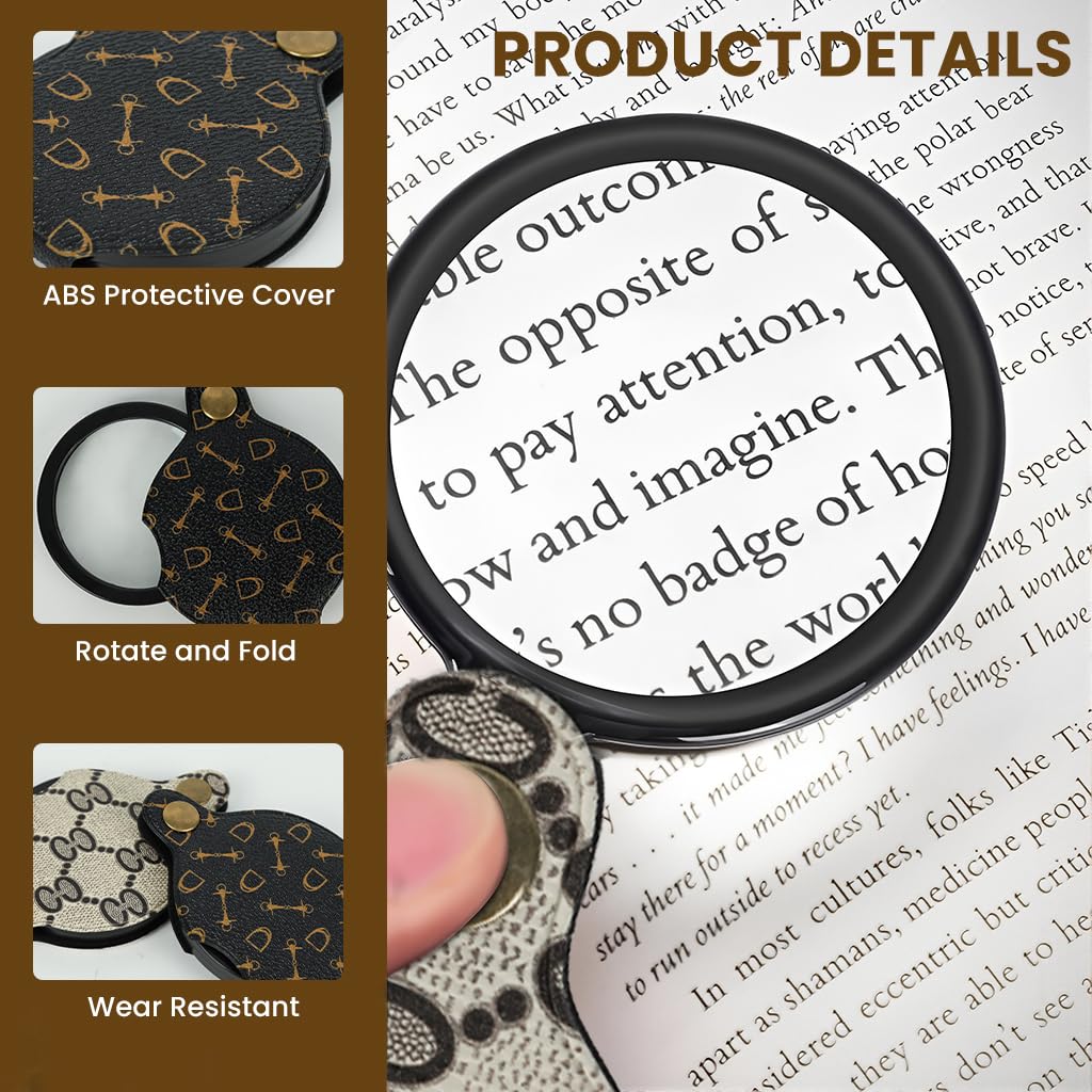 OFIFO Magnifying Glass for Reading with 10X and 15X Dual Lens Featuring Folding PU Cover | Pocket Handheld Magnifier