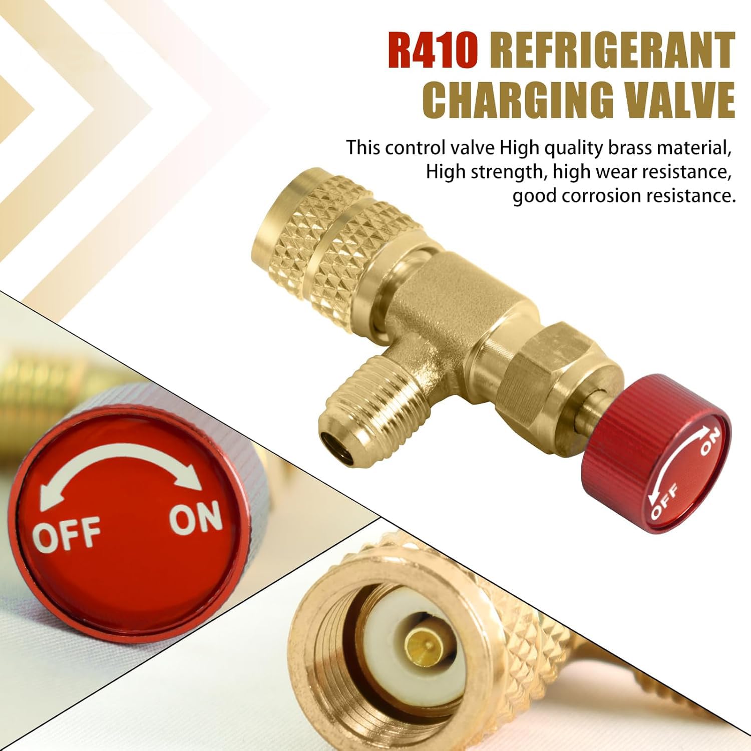 Serplex Refrigerant Charging Valve for R22 R410A HVAC Systems 1/4 to 5/16 Brass | Leak‑Resistant Easy Twist Control