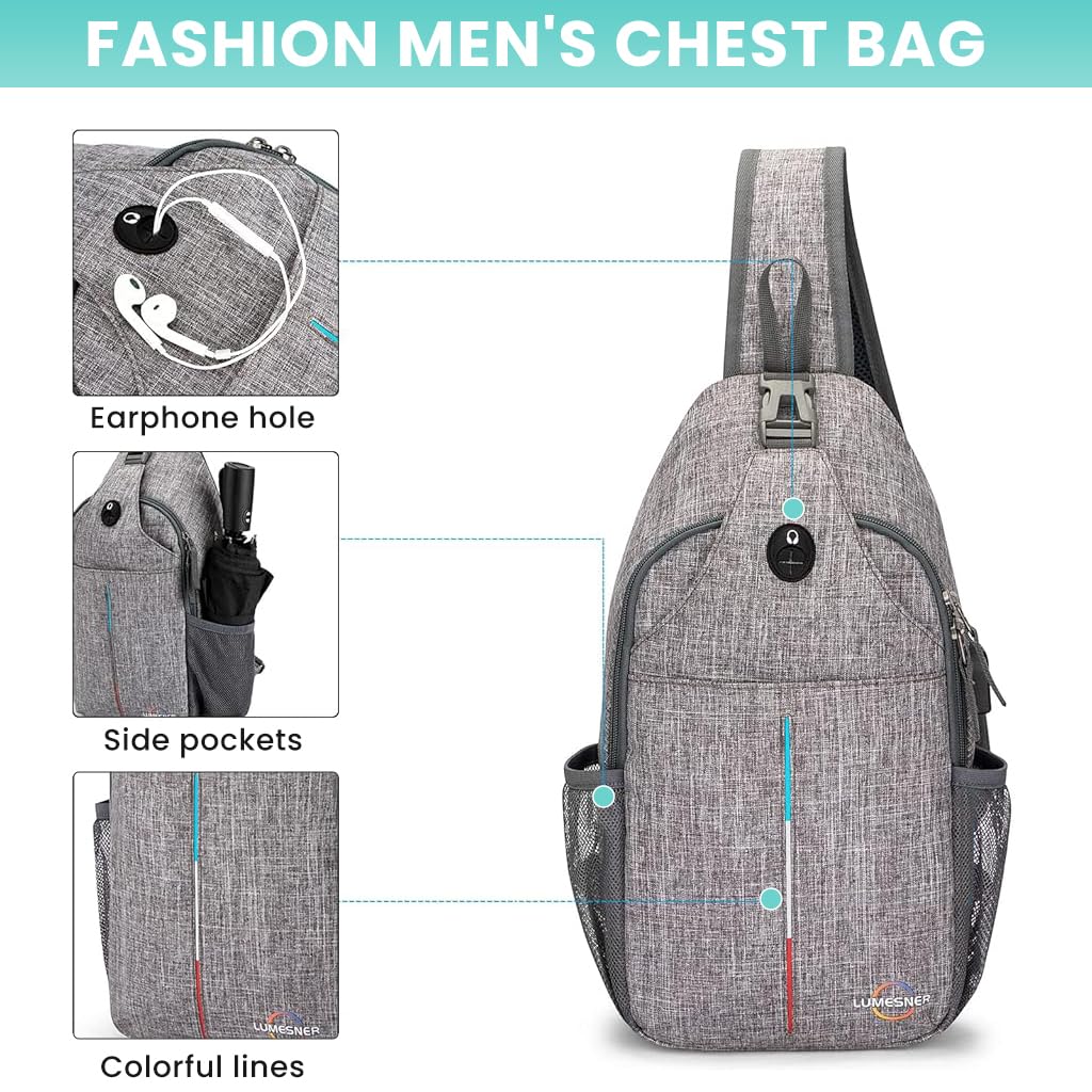 GUSTAVE Crossbody Bag for Travel and Hiking with 7 Inch Phone Pouch and Charging Port | Gray