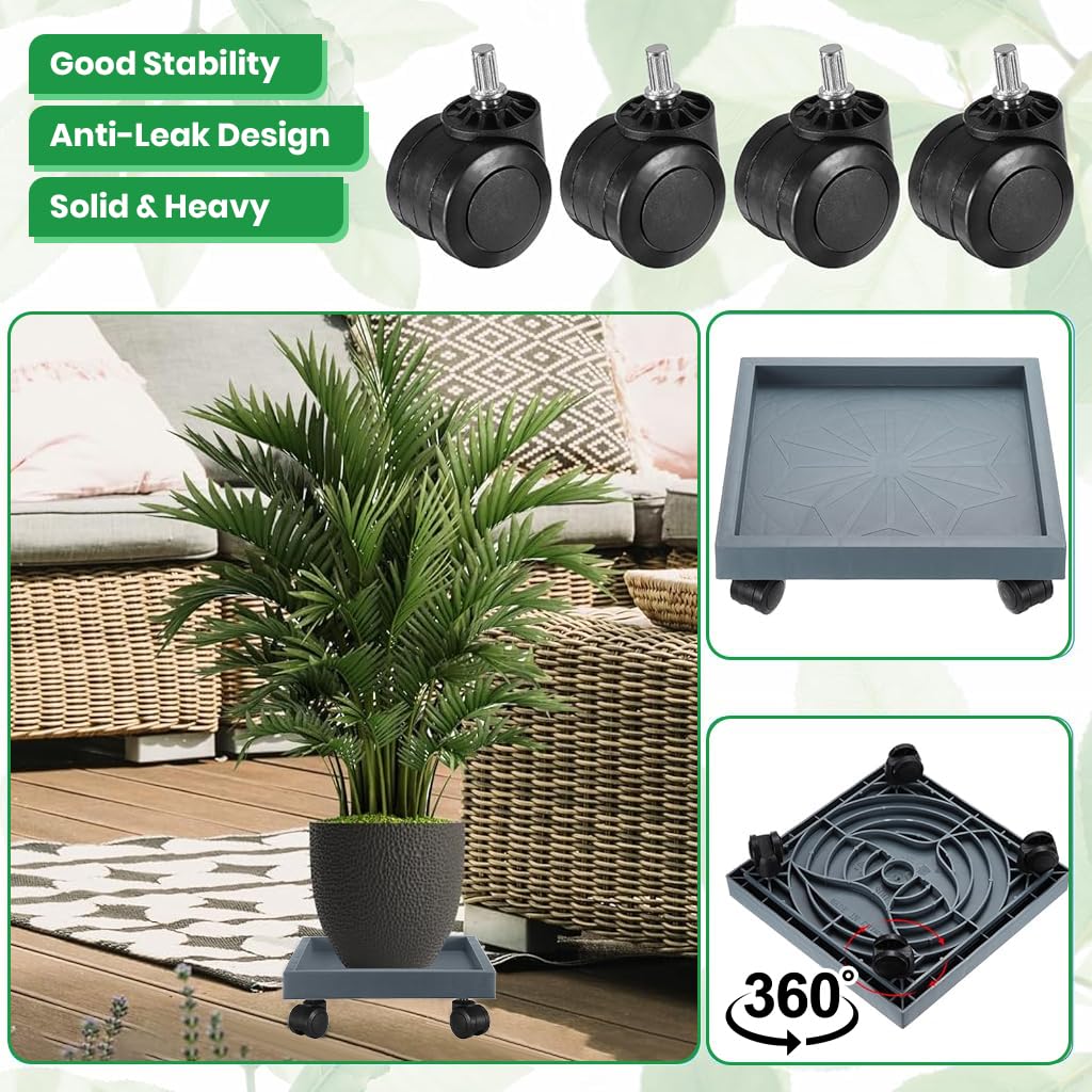 HASTHIP Plant Pot Stand for Indoor and Outdoor Use with 4 Wheels and 30cm Resin Tray | 2Pcs Set