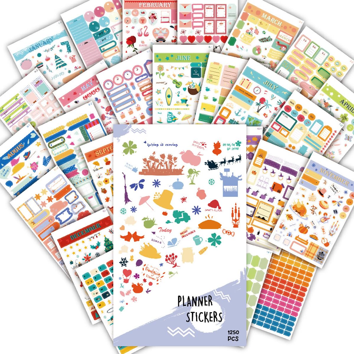 OFIFO Sticker Book for Planners with 28 Sheets and 1250 Stickers | Monthly and Holiday Journal Decor