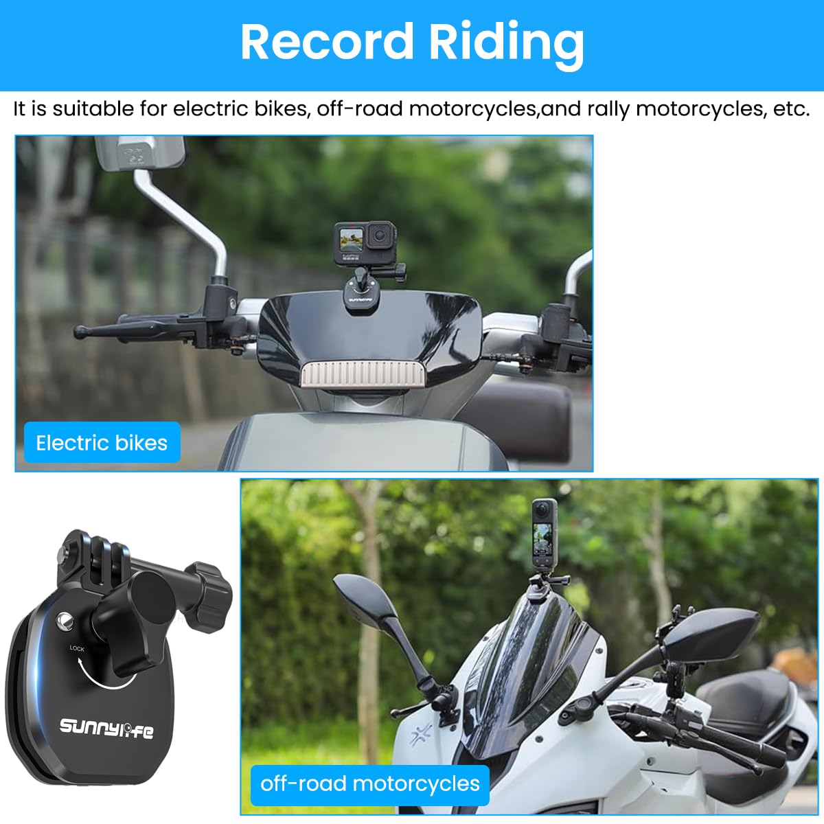 ZORBES Motorcycle Windshield Mount Clamp for Action Cameras with 180° Rotatable Aluminum Clip