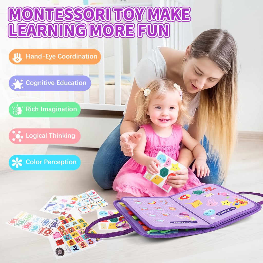 SNOWIE SOFT Mermaid Busy Board for Toddlers 1-3 with 8 Activity Pages and Folding Handbag Design