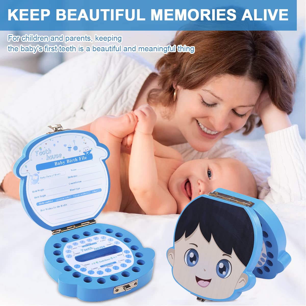 HASTHIP Baby Tooth Fairy Box for Boys featuring Wooden Slots and 12.5×11.3×3 cm Organizer