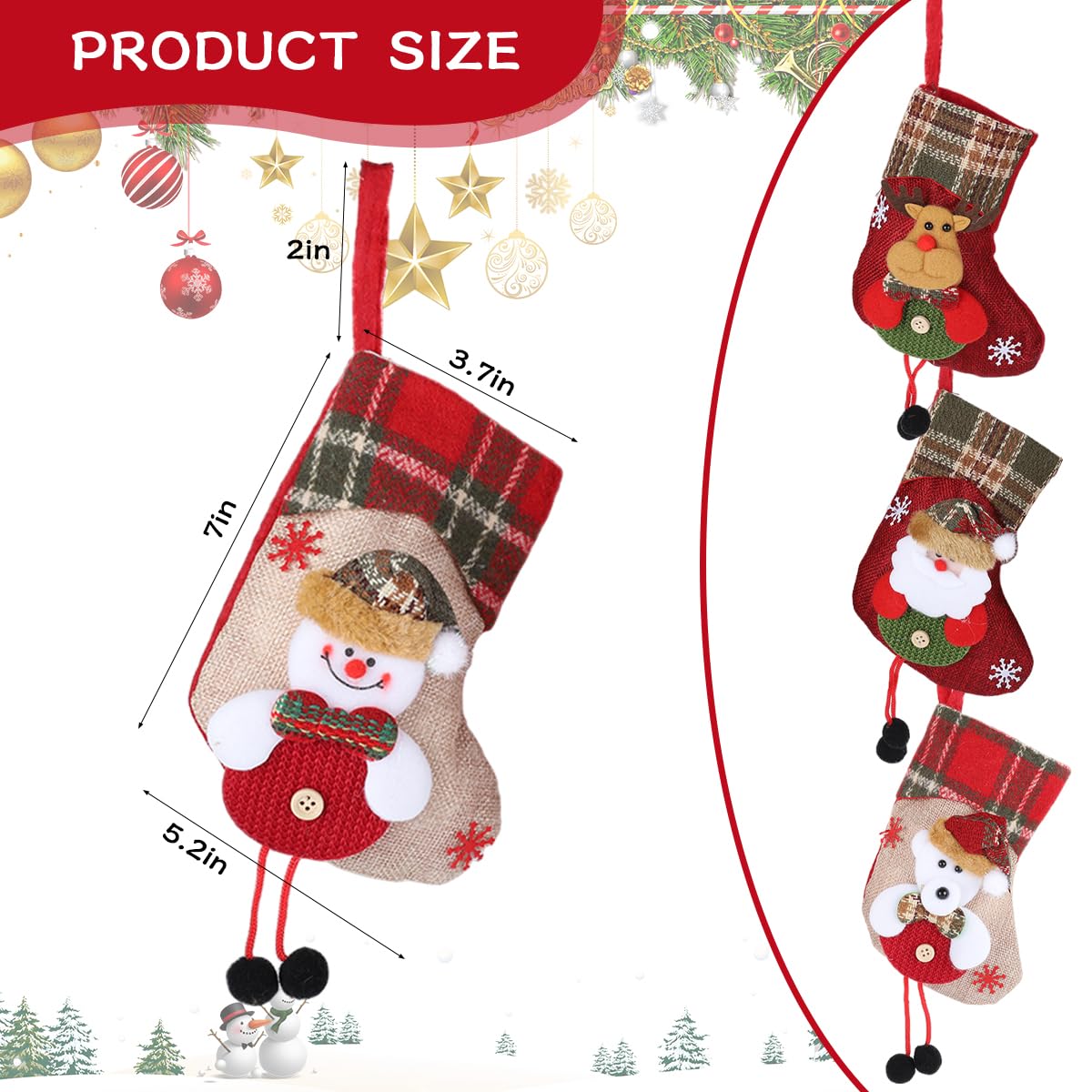 HASTHIP Christmas Stockings Set for Tree and Home Decor featuring 4pcs 14x19 cm Fabric Designs