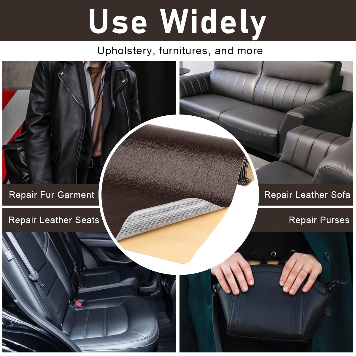 HASTHIP® PVC Leather Repair Patch Self Adhesive PVC Leather Repair Patch Cuttable Leather Repair Patch for Car Seats, DIY Leather Crafts, 78x17 Inches, Dark Brown