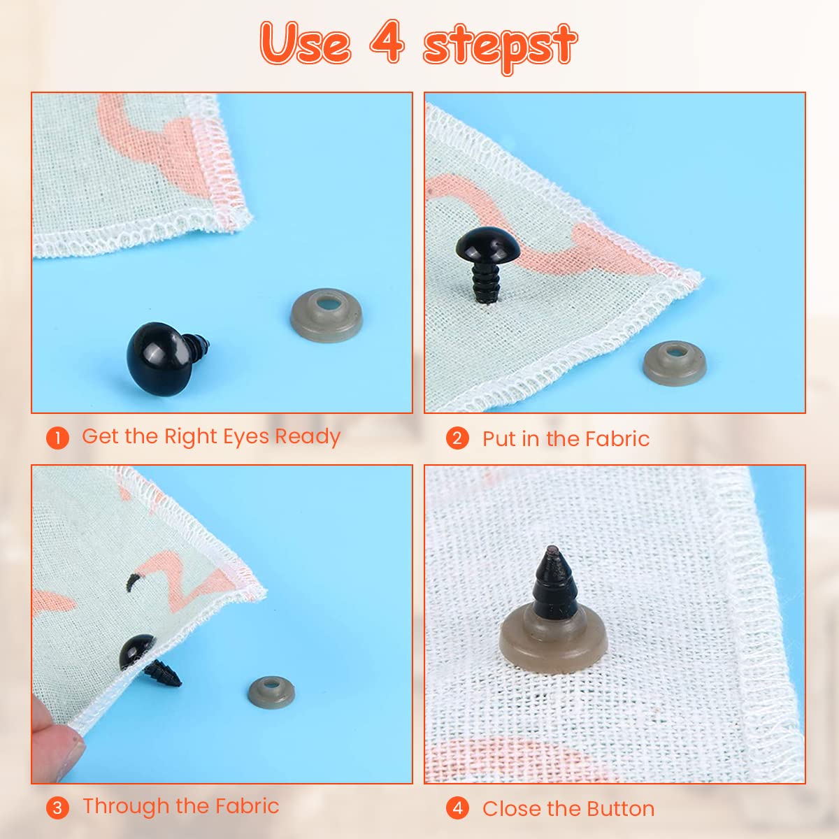 ZIBUYU Safety Eyes for Doll Making with 142pcs Set featuring Screw Thread Washers | Black Plastic Craft Eyes