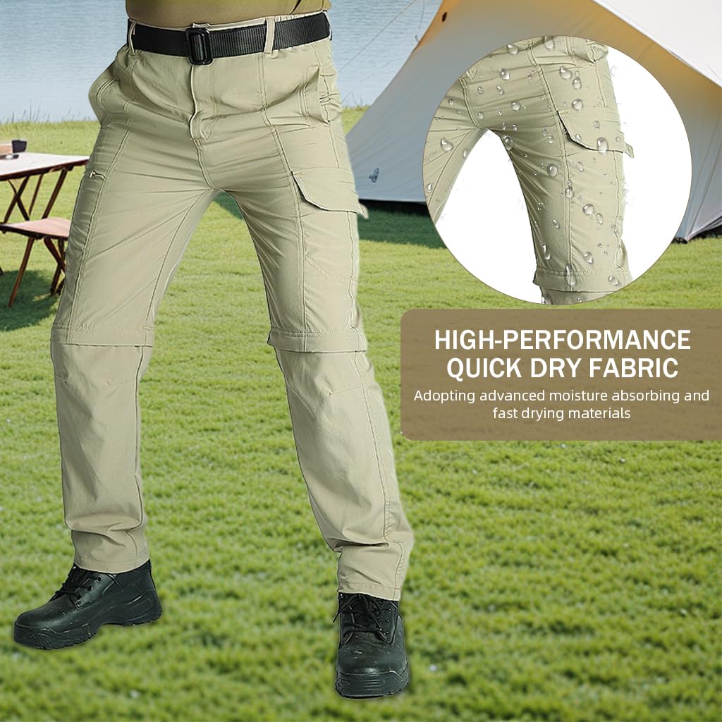 Proberos Men's Hiking Pants for Trekking and Travel with Zip Off Design in Khaki | Quick Dry Multi Pocket Outdoor Trousers