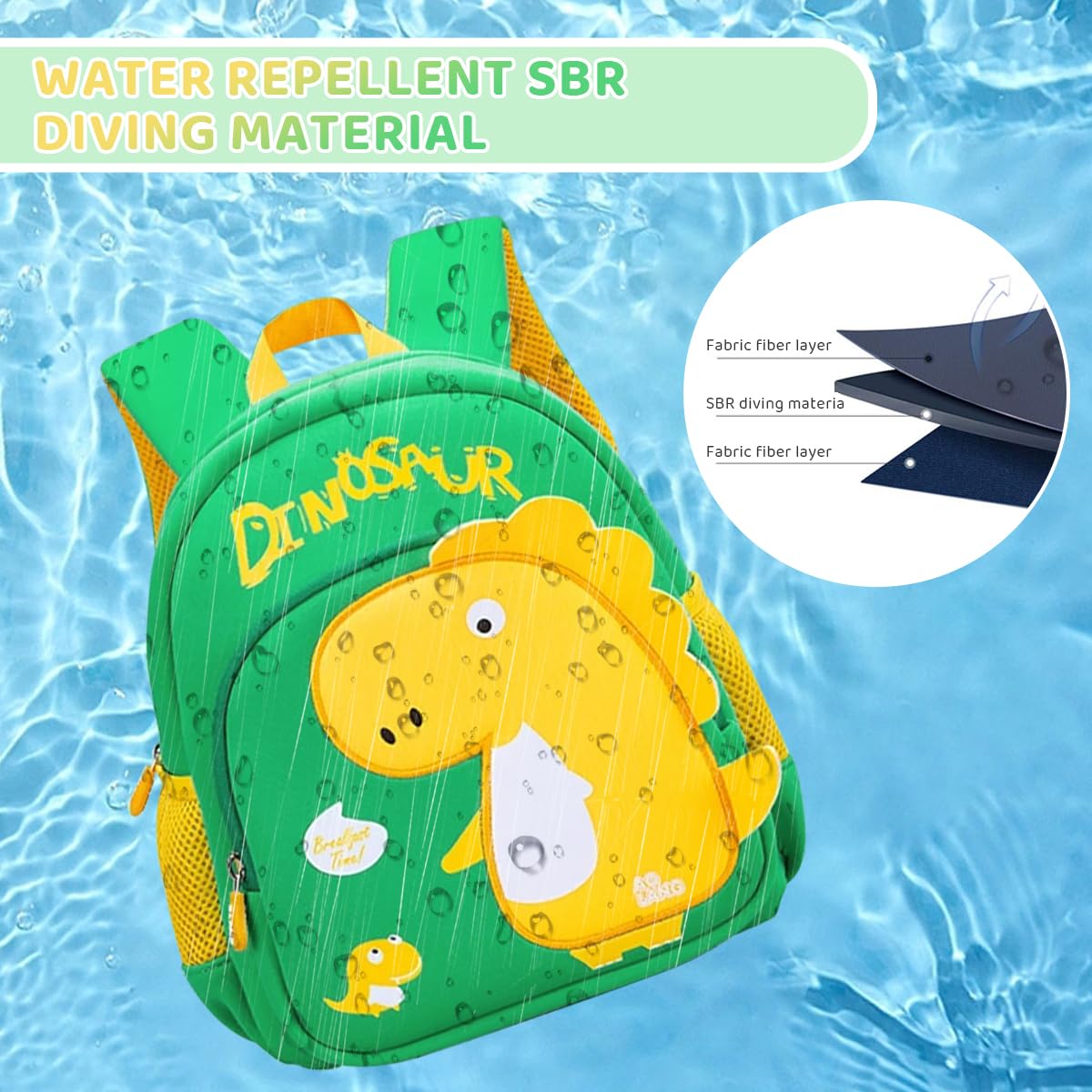 PALAY School Backpack for Kids with 36×29×16cm Capacity and Side Zipper | Waterproof Dinosaur Print