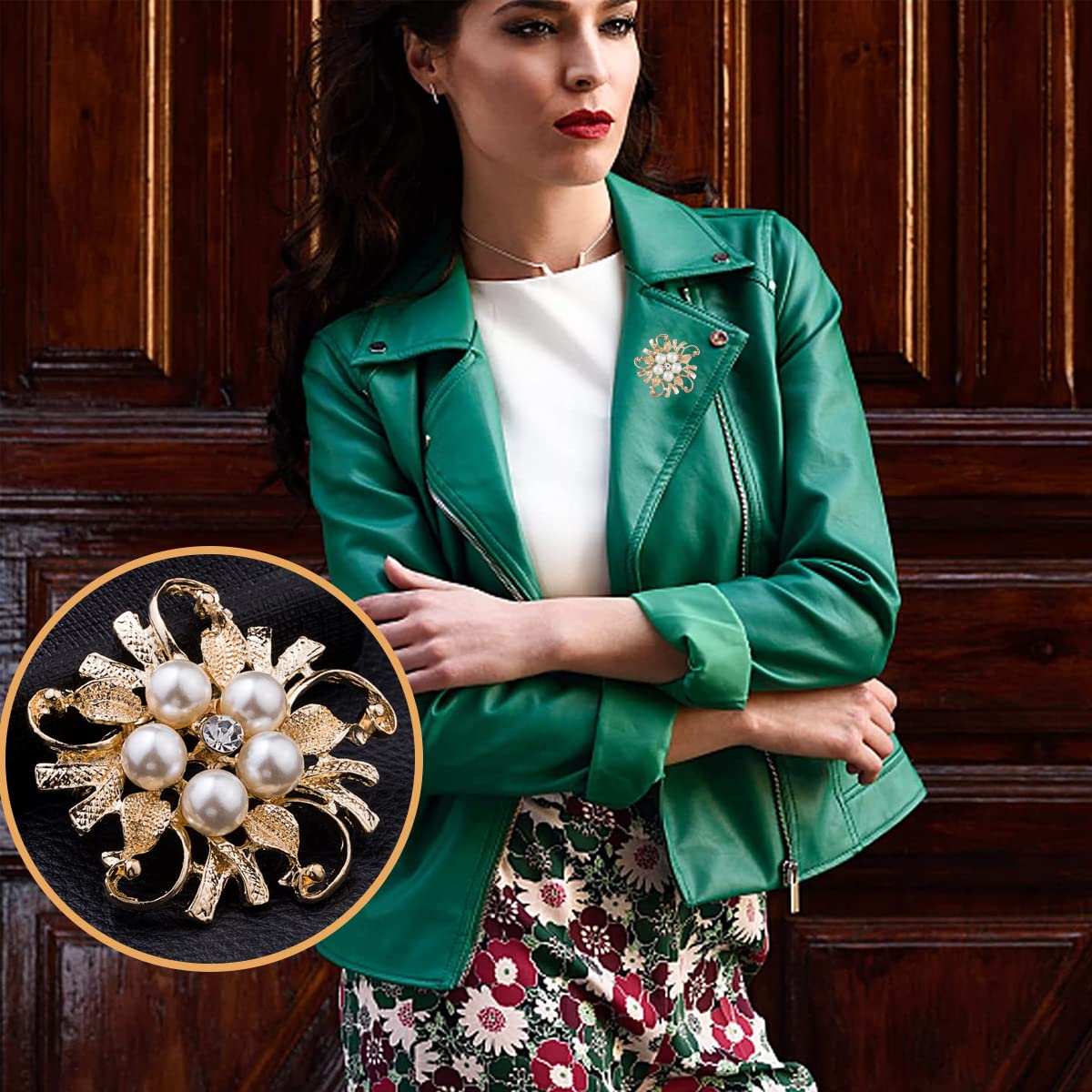 SANNIDHI Floral Pearl Brooch for Women featuring Rhinestone Flower Core 4.5cm | Golden Saree Pin Jewelry Gift