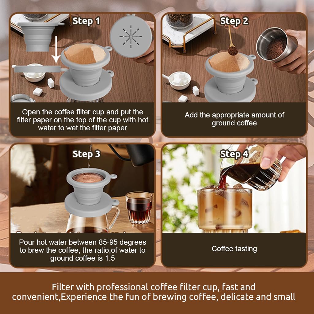 Supvox Coffee Dripper for Camping and Travel with Foldable Design and Carabiner | Silicone Reusable Filter