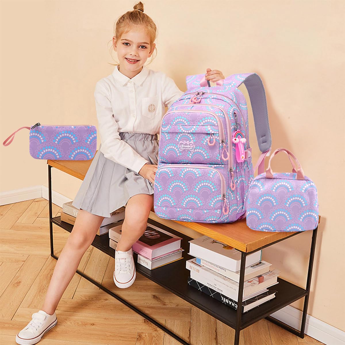 PALAY School Bag for Women with 14 Inch Laptop Compartment and Multi Pocket Design | Waterproof Oxford Backpack Set