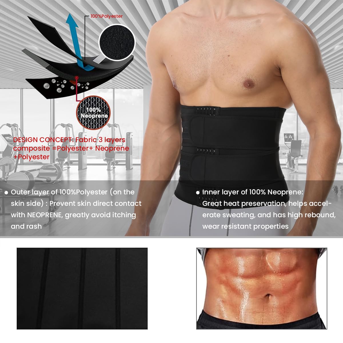 Proberos Fitness Compression Waist Band for Running and Weightlifting with 6 Row Adjustable Buckle 30cm Neoprene Support