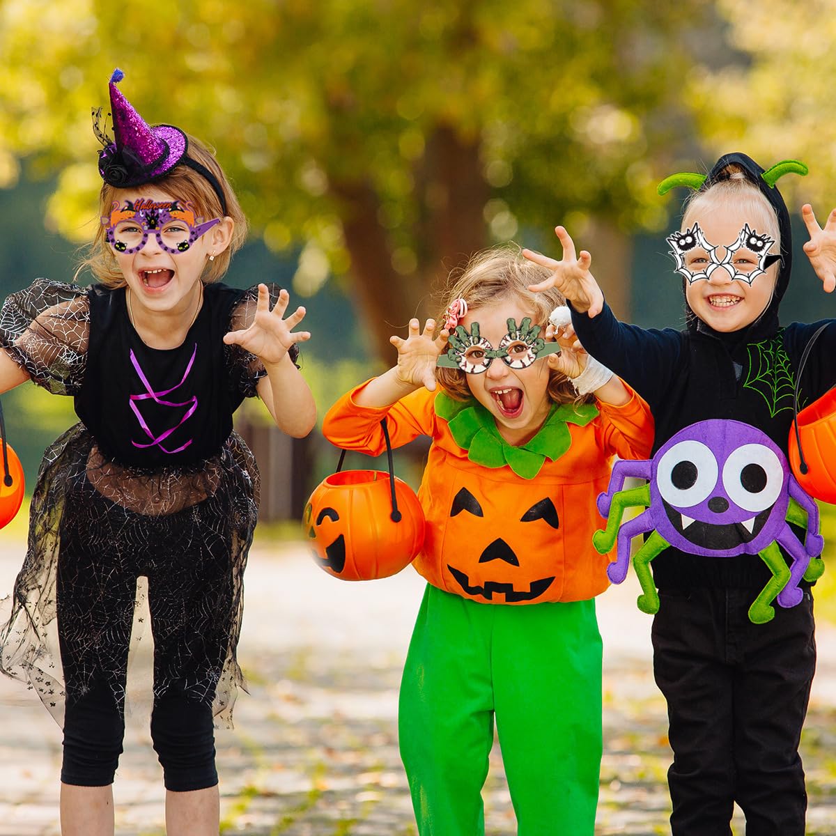 PATPAT Halloween Paper Eyeglasses for Party Dress Up with 12 Designs of Cobwebs Pumpkin and Spider | Fun Card Paper Glasses for Kids and Adults