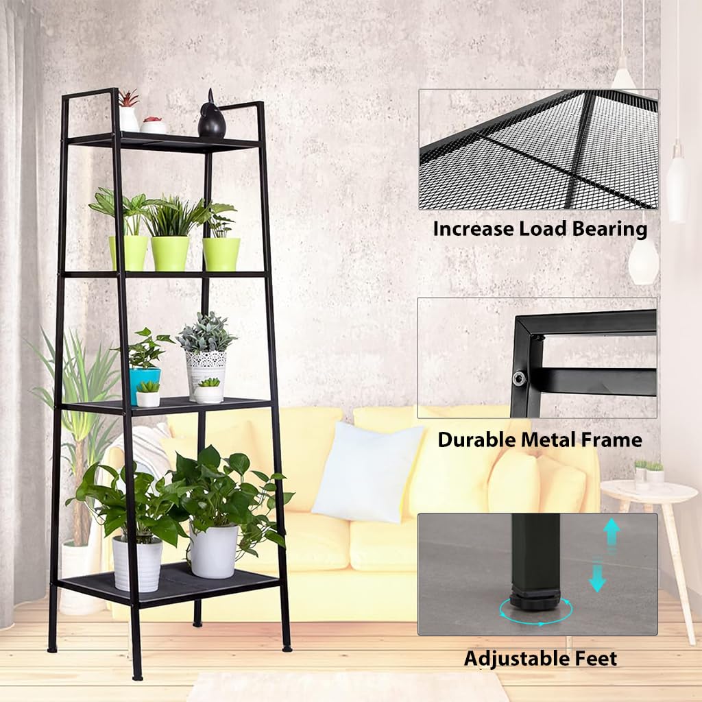 HASTHIP 4 Tier Metal Plant Stand for Balcony with Tapered Frame | Indoor Outdoor Decor Shelf