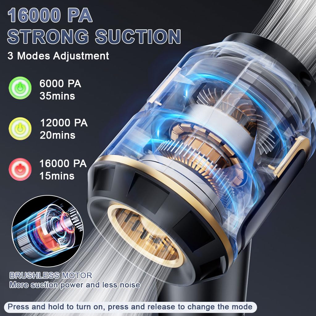 STHIRA Wireless Car Vacuum Cleaner for Car and Home with 16000Pa Suction and LCD Display | 6000mAh Battery