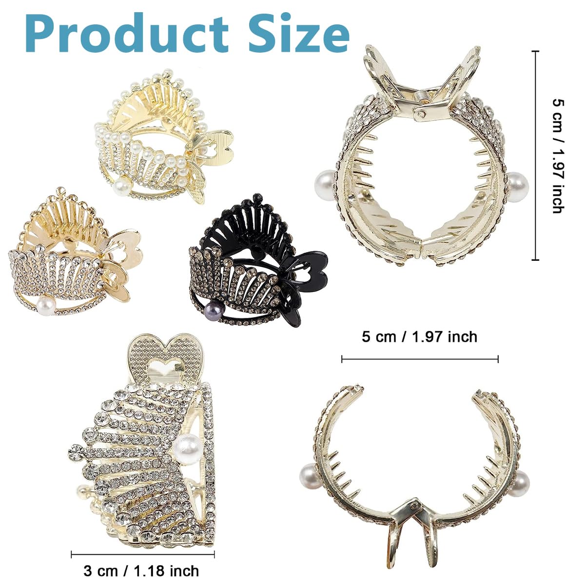 PALAY Hair Claw Clips for High Ponytail featuring Fishtail Handle and Alloy Pearl Design | 3 Pack