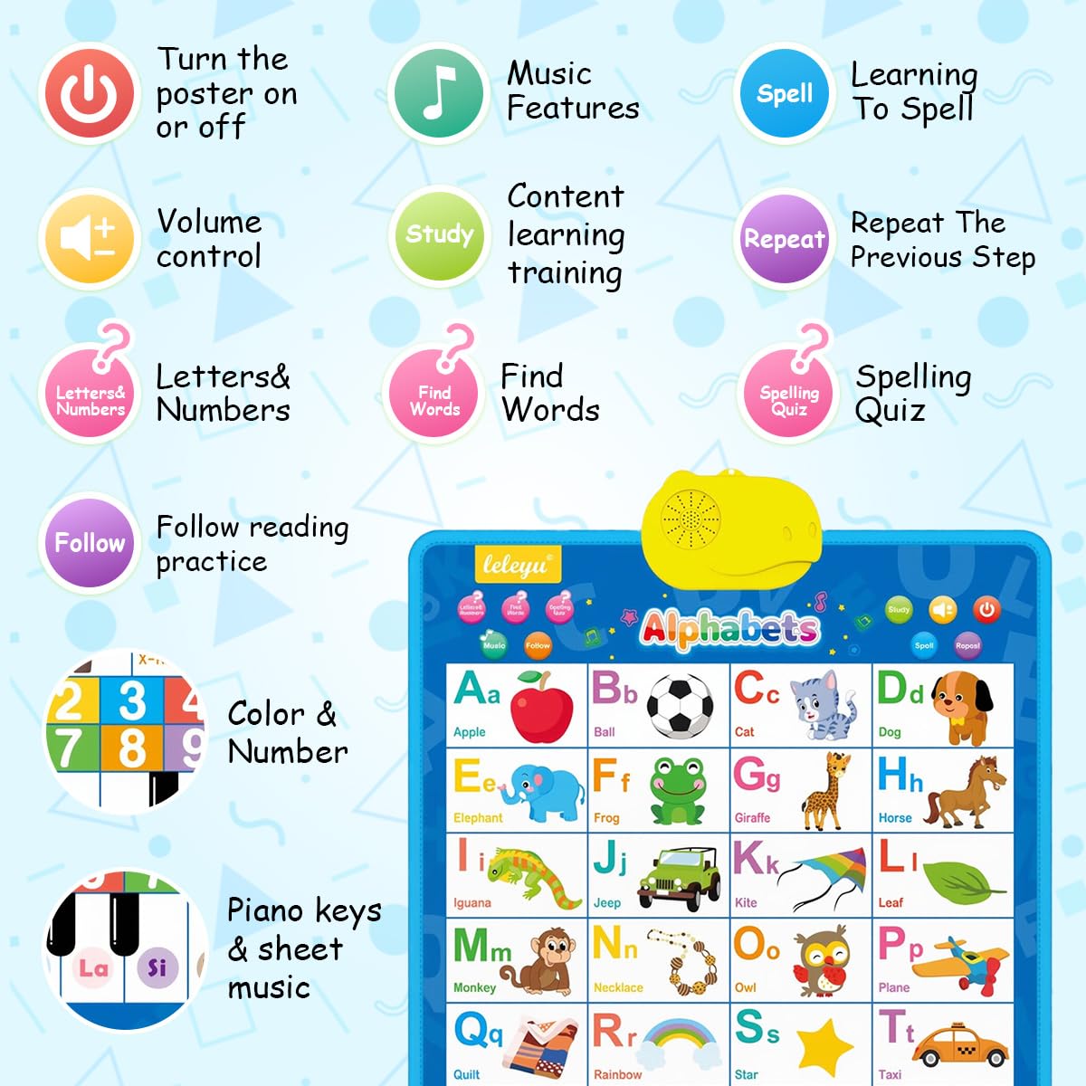 PATPAT Intelligent Book for Kids with Audio Alphabet Learning 41x55.5 cm | Blue Toddler Toy