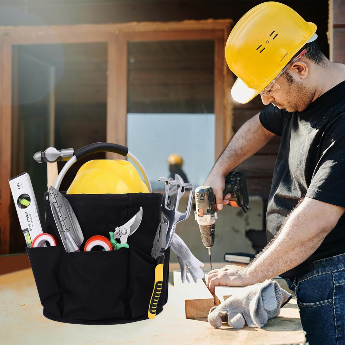 Serplex Collapsible Tool Bag for Garden and Camping with Lift Handle and 600D Cloth | 17L Multi Pocket Organizer