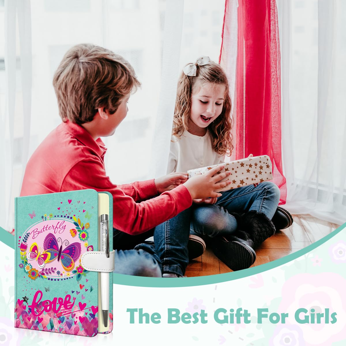 Climberty Butterfly Diary for Girls with Closure and Ballpoint Pen 7.5 x 5.3 in | Soft PU Cover Notebook