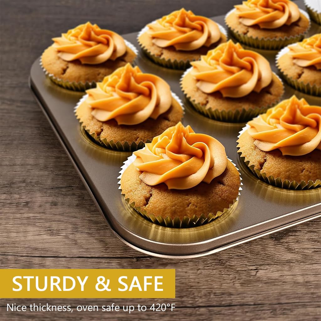 Supvox Mini Foil Baking Cups 100 Pcs for Muffins and Cupcakes with 4.8 cm Base | Gold PVC Reusable Liners